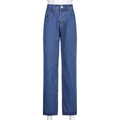 Cute 90s Buttery Print Casual Baggy Straight High Waist Mom Blue Denim Jean Bottom Pant Aesthetic E-Girl Kawaii Korean Japanese Harajuku Streetwear