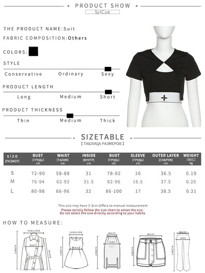 Black Punk Square Collar Short Sleeve Shirt