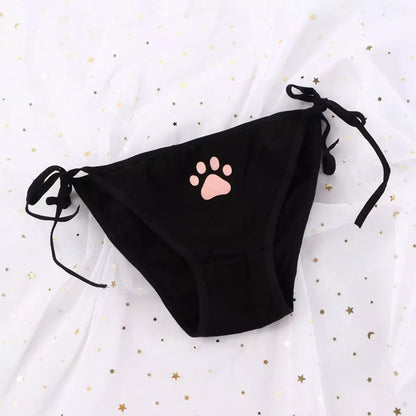 Cute Cat Claw Paw Print Anime Girl Low Waist Cotton Strap Underwear Lingerie Panties Aesthetic Casual Summer E-Girl Kawaii Korean Japanese Harajuku