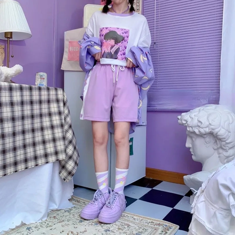 Purple Heart Drawstring Shorts