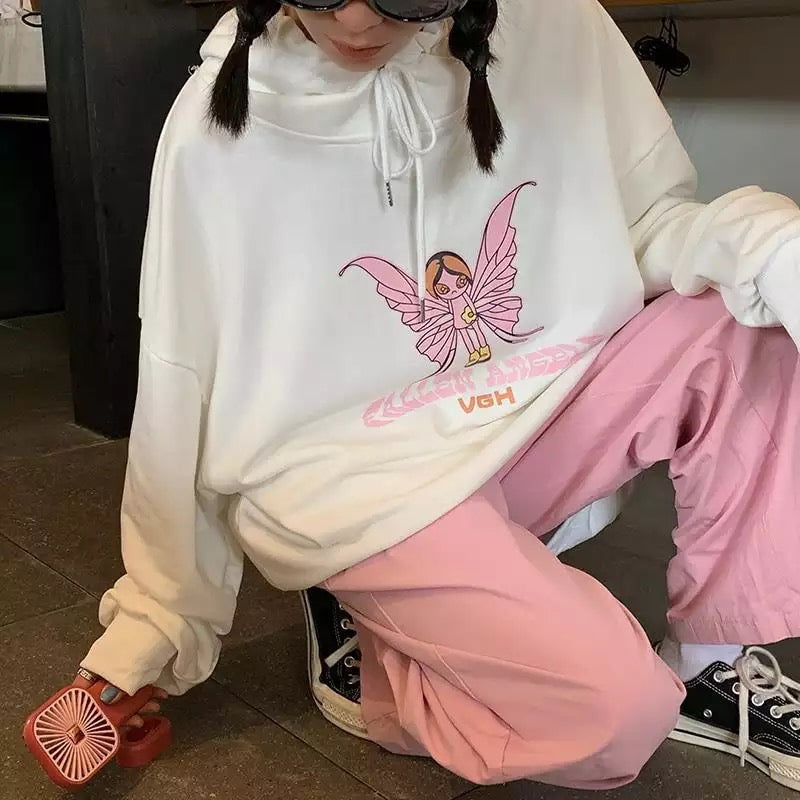 Butterfly Embroidery Hoodie Sweater Sweatshirt Long Sleeve Shirt Pullover Jumper Causal E-Girl Kawaii Korean Japanese Harajuku Streetwear