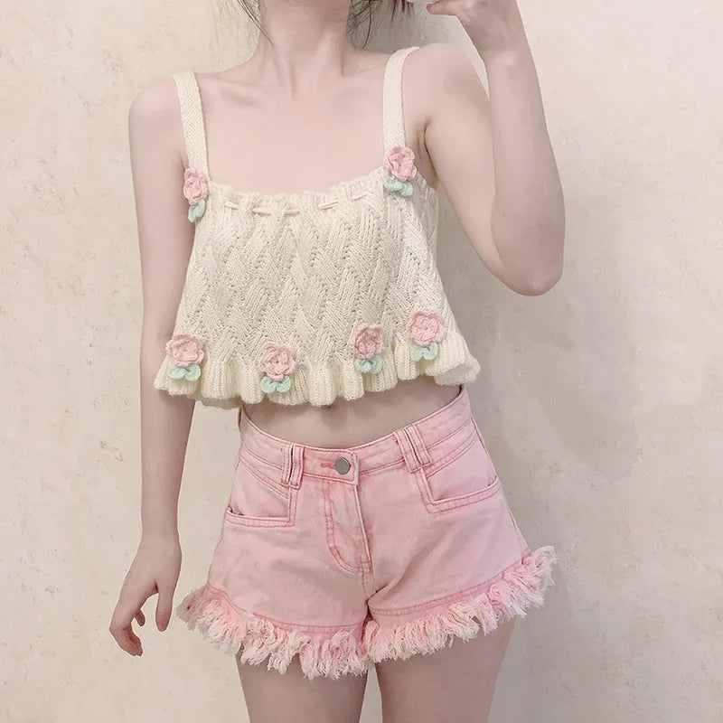Sweet Floral Knit Vest Tank Top