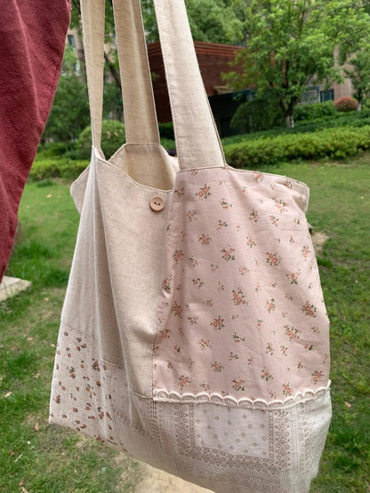 Flower Patchwork Contrast Print Tote Bag