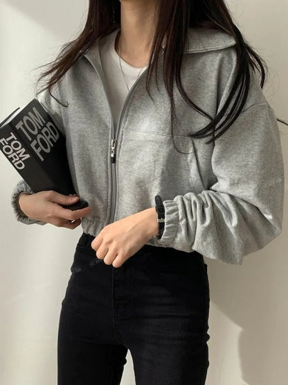 Black Cropped Zip Up Jacket