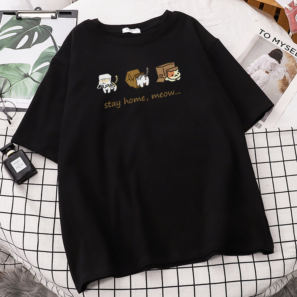 Cat Box Print Short Sleeve T-shirt