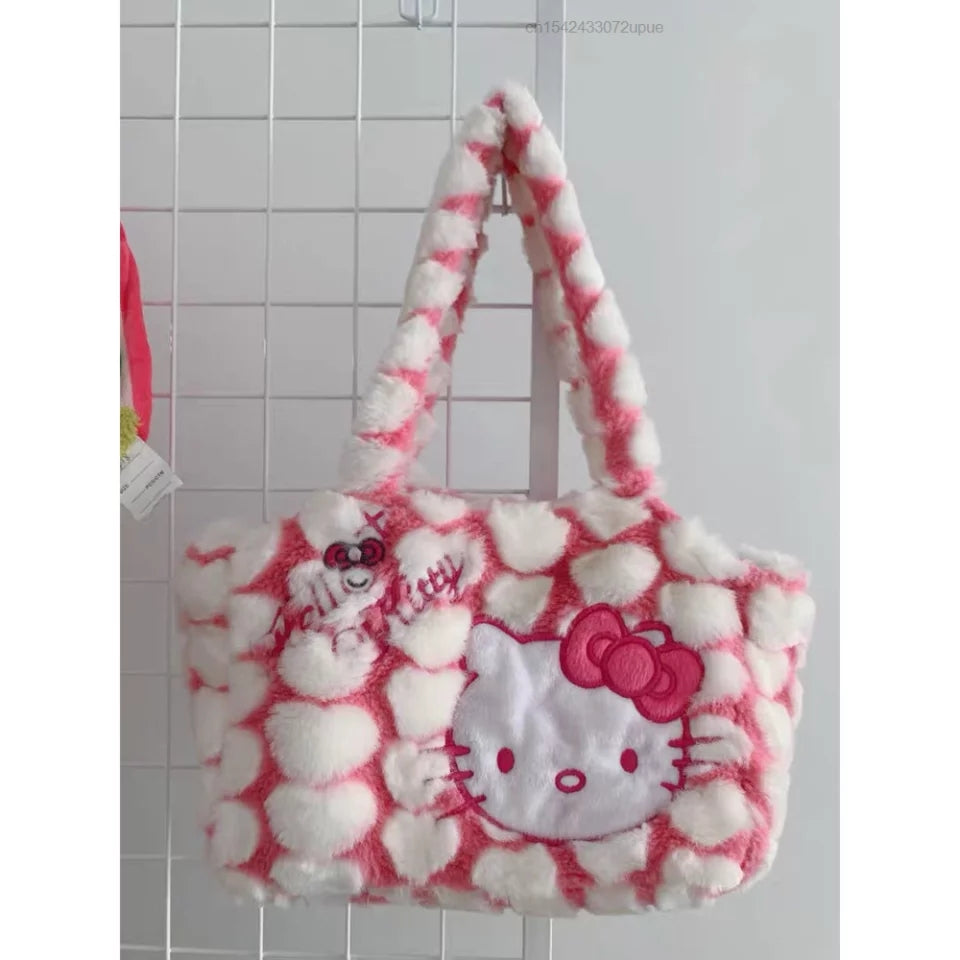 Cute Sweet Pink Kitty Cat Love Heart Plush Shoulder Messenger Bag Purse Aesthetic Casual Summer E-Girl Kawaii Korean Japanese Harajuku