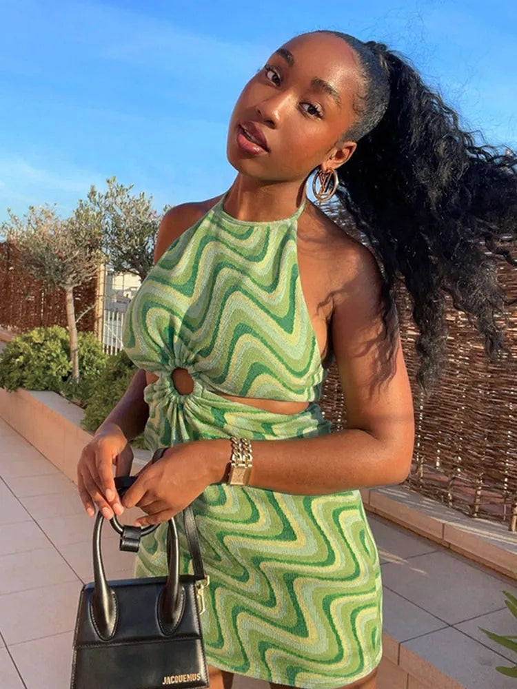 Green Swirl Pattern Mini Dress