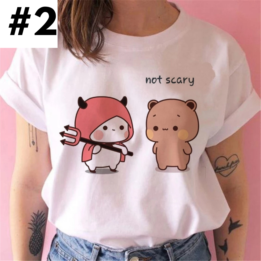 Cute White Cat Kitten Cartoon Print Loose Short Sleeve Shirt Aesthetic Casual E-Girl Kawaii Korean Japanese Harajuku