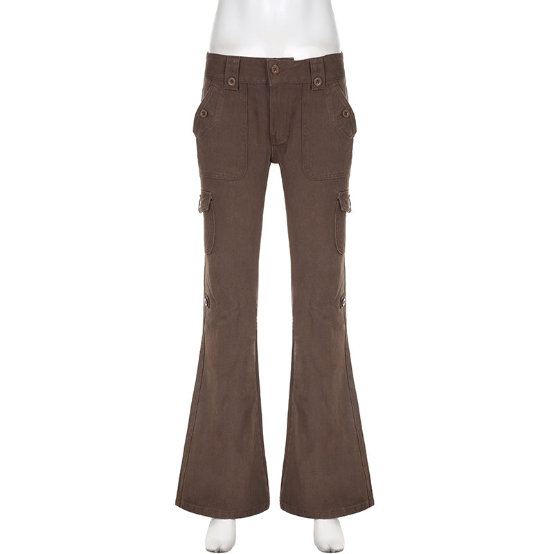 Brown Flare Boot Cut High Waist Trousers