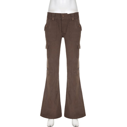 Brown Flare Boot Cut High Waist Trousers