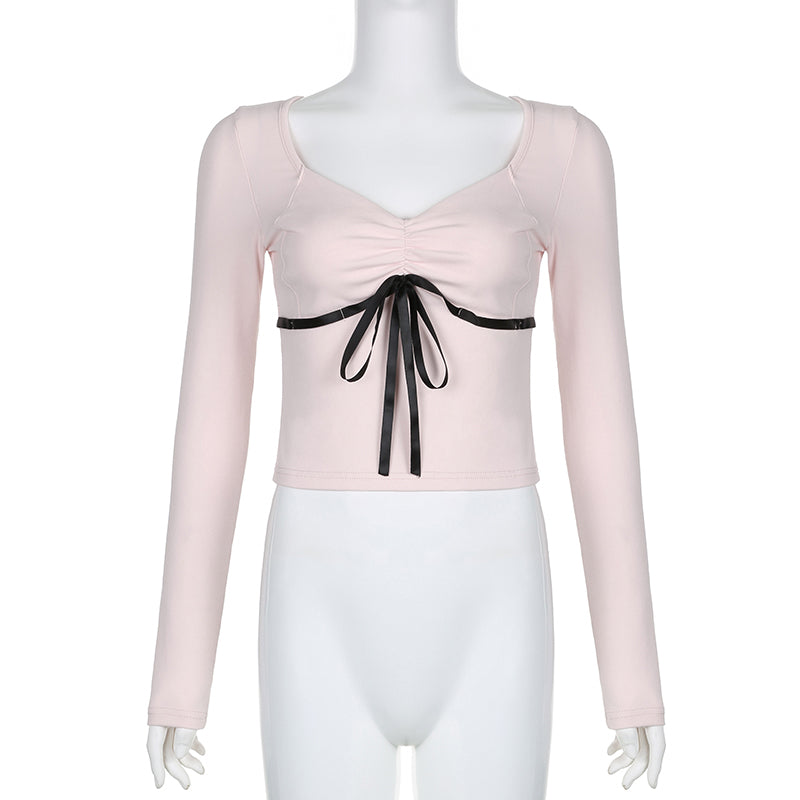 Bandage Bow Square Collar Crop Top