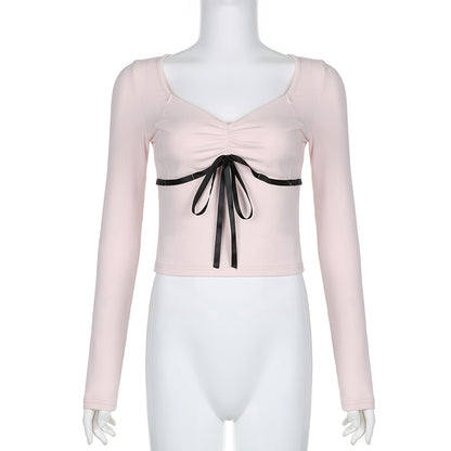 Bandage Bow Square Collar Crop Top