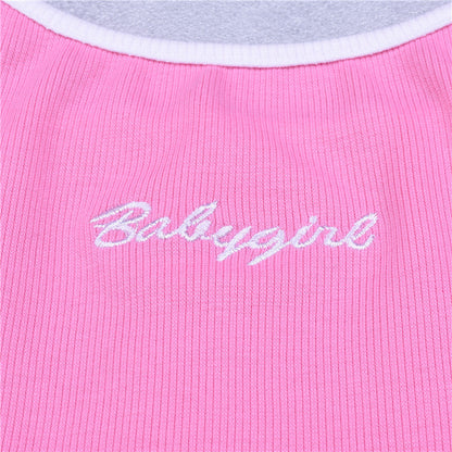 Sexy Pink Babygirl Letter Embroidery Spaghetti Strap Patchwork Crop Top Summer T-shirt E-Girl Kawaii Korean Japanese Harajuku Retro Streetwear Fashion