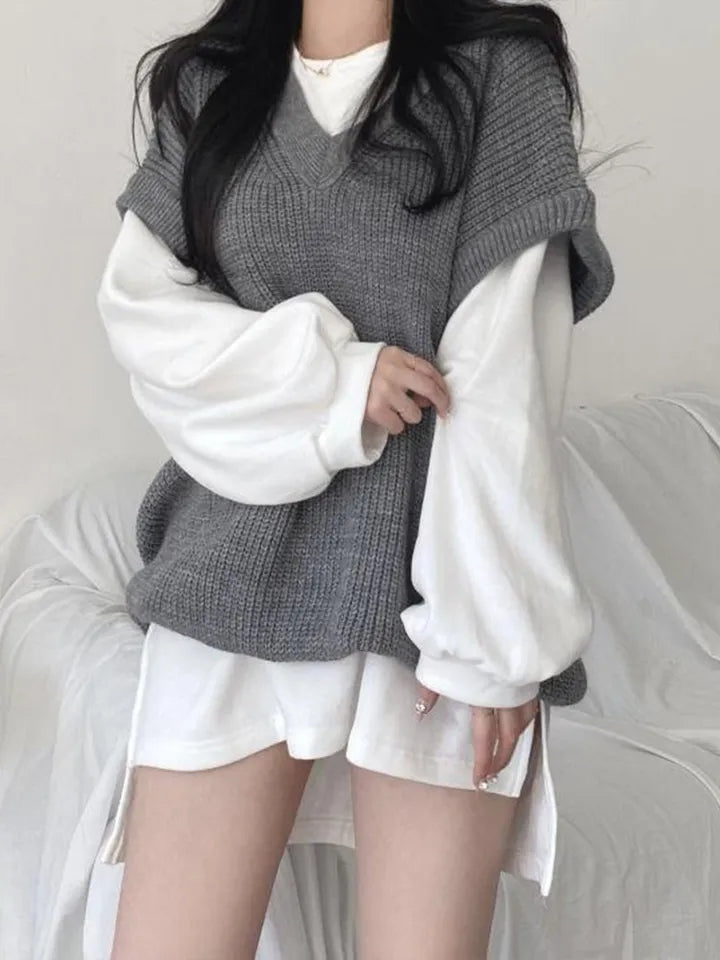 Grey Thick Knit Sweater Vest