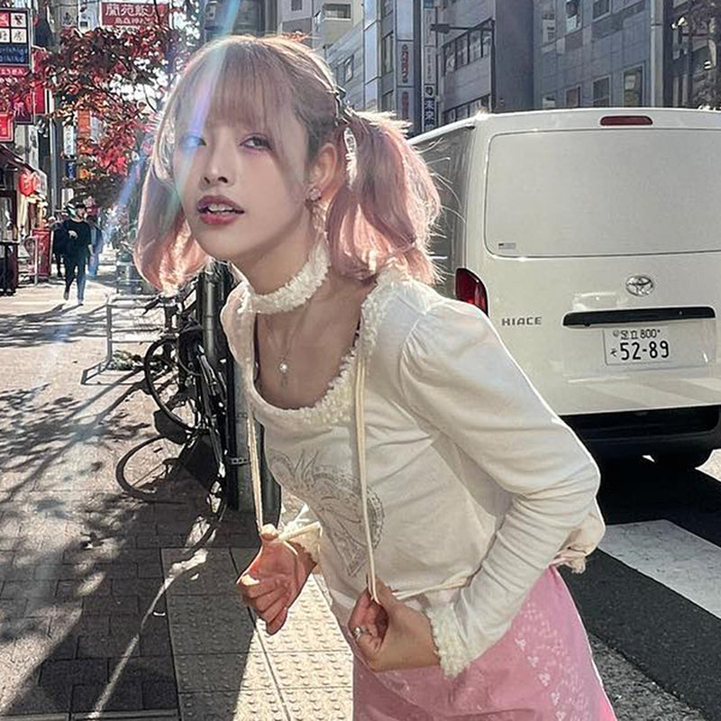 White Heart Fairy Print Long Sleeve Shirt