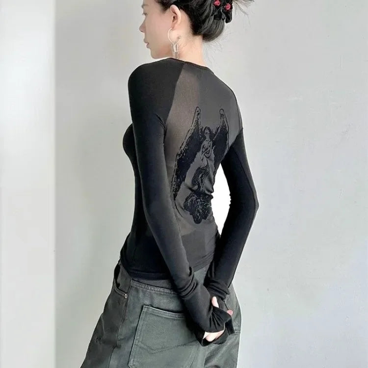 Black Angel Mesh Long Sleeve Shirt