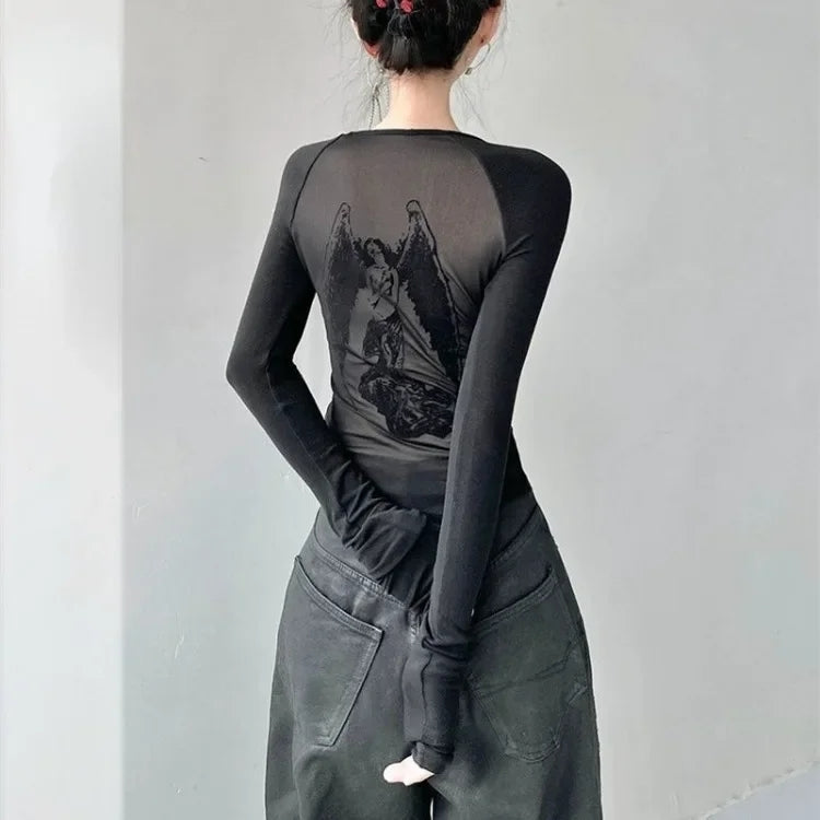 Black Angel Mesh Long Sleeve Shirt