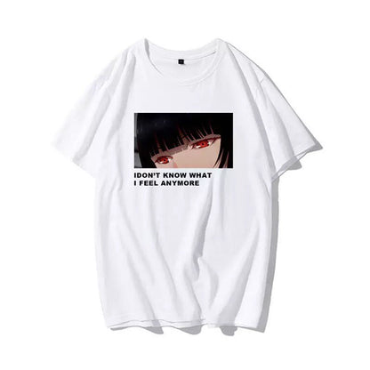 Cute Anime Girl Punk Print Cartoon Loose Oversized Short Sleeve Short T-shirt Tee Top Summer Casual E-Girl Kawaii Korean Japanese Harajuku Streetwear