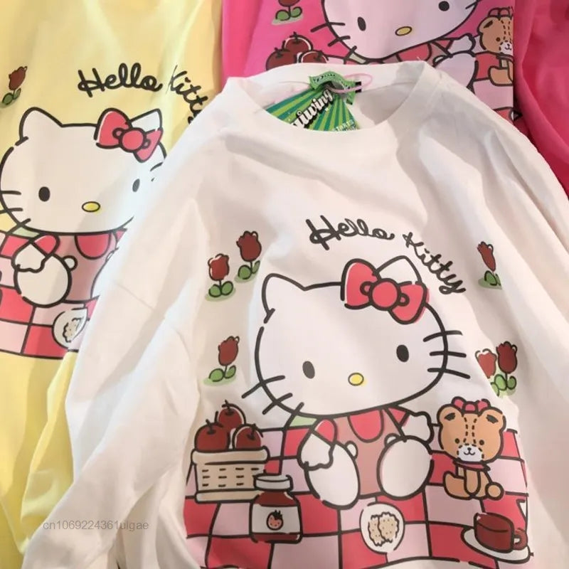 Cat Japanese Anime Print Long Sleeve Shirt