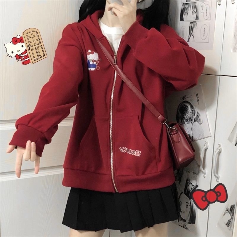 Cat Print Zipper Hoodie