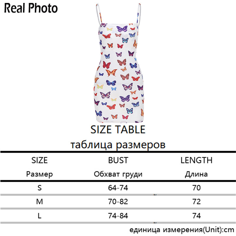 Cute Colorful Rainbow Butterfly Spaghetti Strap Bodycon Mini Dress Party E-Girl Kawaii Korean Japanese Harajuku Chinese Retro Streetwear Aesthetic