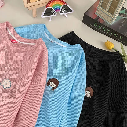 Girl Embroidery Waffle Sweater