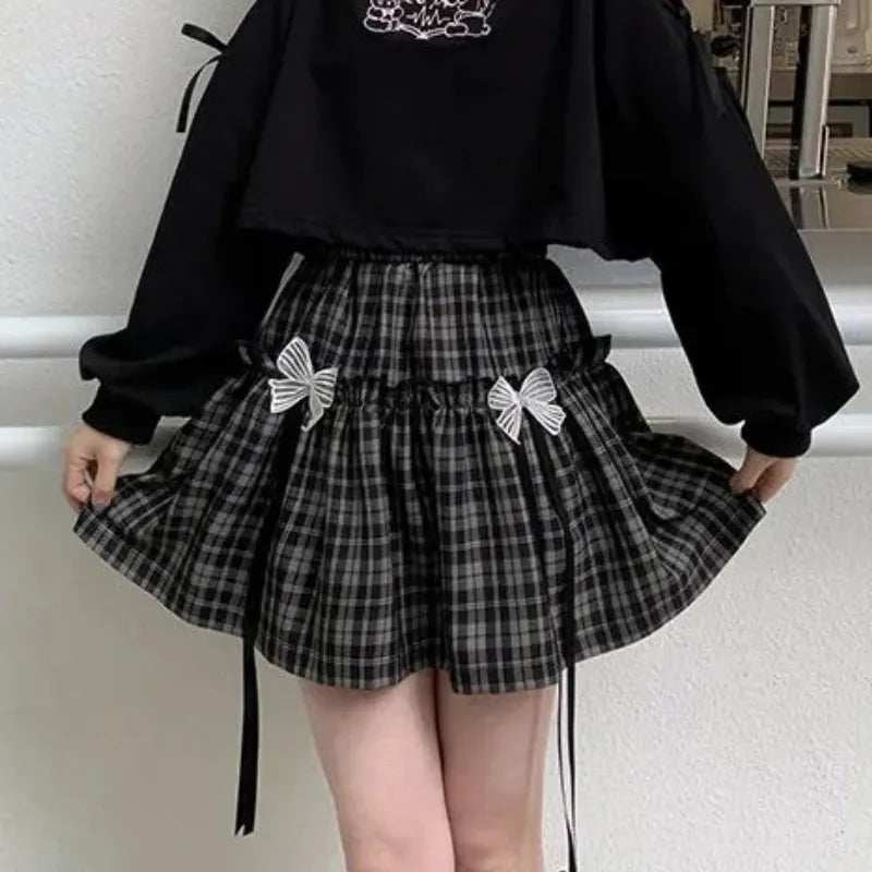 Black Plaid A-Line High Waist Mini Skirt