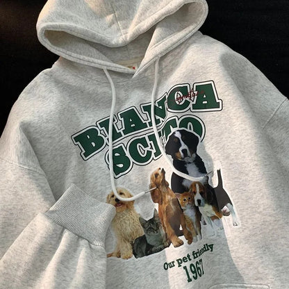 Dog Print Long Sleeve Hoodie
