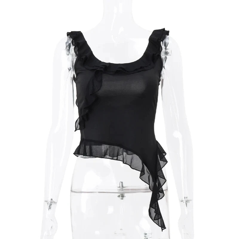 Pink Ruffle Irregular Crop Top
