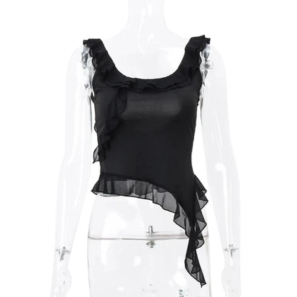Pink Ruffle Irregular Crop Top