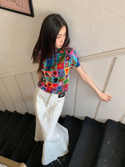 Rainbow Y2K Graphic Print Short Sleeve T-shirt