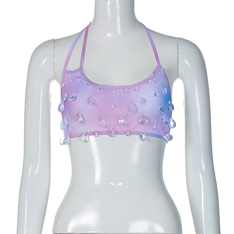 Droplet Crystal Transparent Halter Top