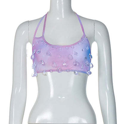 Droplet Crystal Transparent Halter Top