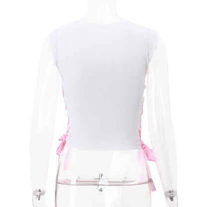 Rabbit Print Side Cross Ribbon Tank Top