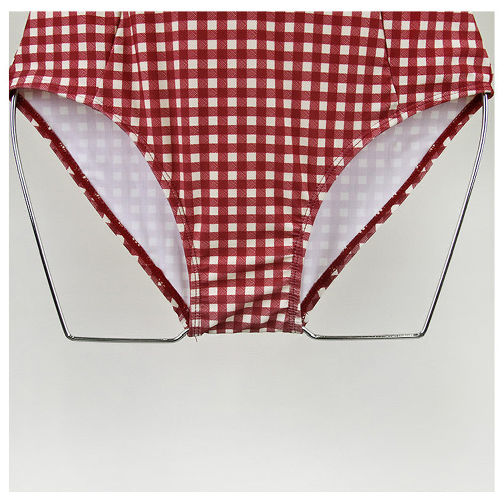 Sexy Red Plaid Push Up One Piece Swimsuit Aesthetic Casual E-Girl Kawaii Korean Japanese Harajuku