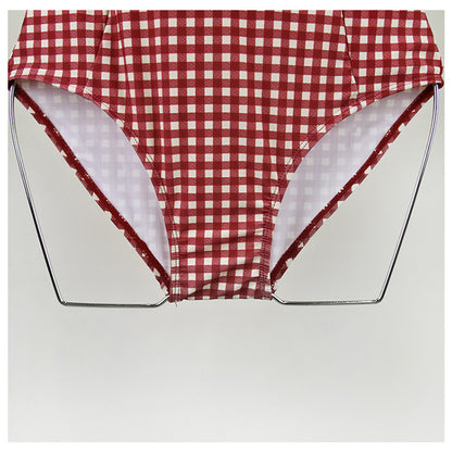 Sexy Red Plaid Push Up One Piece Swimsuit Aesthetic Casual E-Girl Kawaii Korean Japanese Harajuku