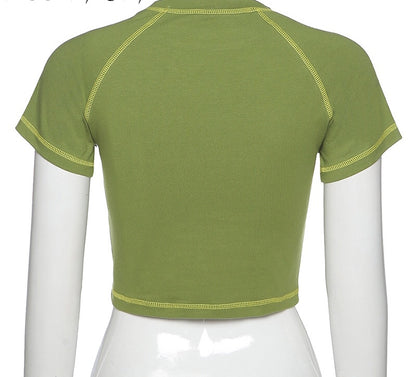 Cute Butterfly Graphic Letter Green Crop Top Short Sleeve Shirt Tee T-shirt E-Girl Kawaii Korean Japanese Harajuku Chinese Retro Streetwear Aesthetic