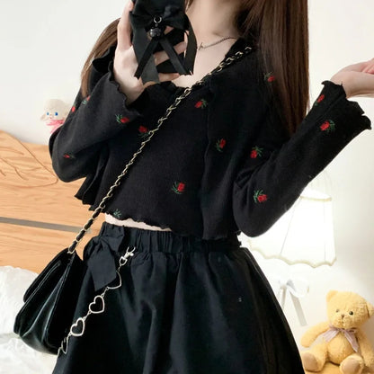 2PCS Floral Print Knit Camisole + Cardigan