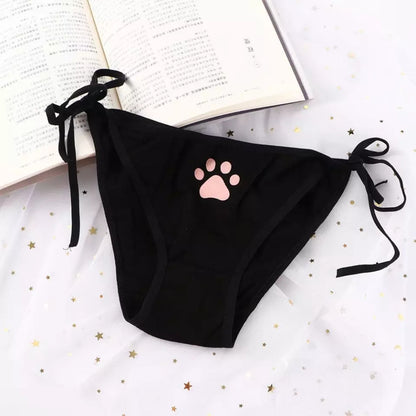 Cute Cat Claw Paw Print Anime Girl Low Waist Cotton Strap Underwear Lingerie Panties Aesthetic Casual Summer E-Girl Kawaii Korean Japanese Harajuku