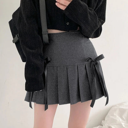 Grey Bow Double Layer Mini Skirt