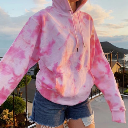 Cute Pastel Pink Tie Dye Rainbow Colorful Sweater Pullover Hoodie Sweatshirt E-Girl Kawaii Korean Japanese Harajuku Retro Streetwear Aesthetic