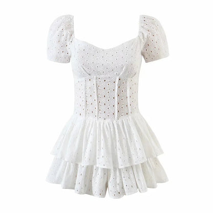 White Lace Short Sleeve Romper
