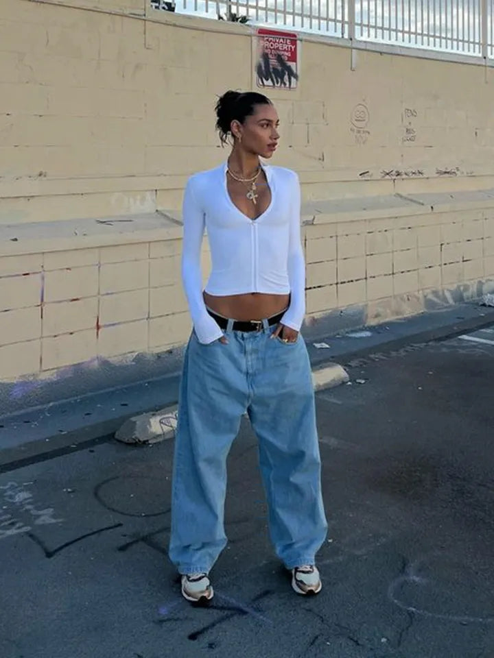 White Zipper Crop Jacket