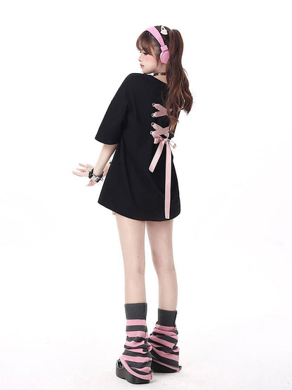 Bow Bandage Oversized Short Sleeve T-shirt