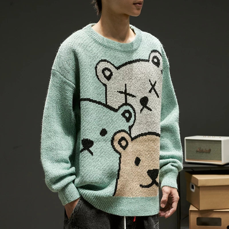 Cute Cartoon Bear Oversized Sweater Long Sleeve Knit Pullover Winter Aesthetic Casual E-Girl Kawaii Korean Japanese Harajuku