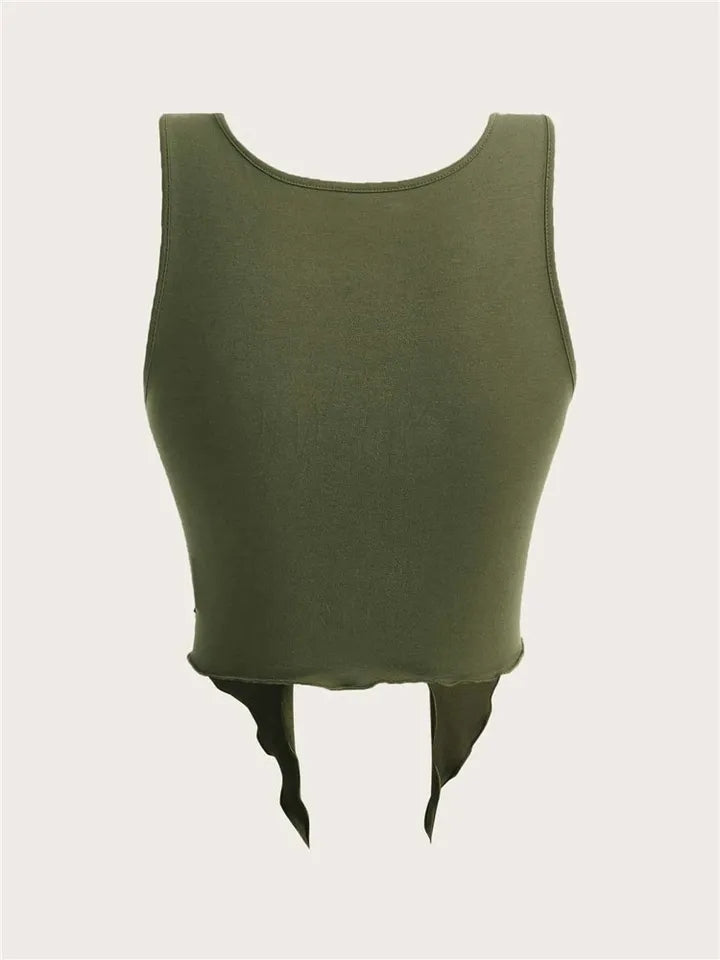 Green Graphic Print Cut Out Tank Top