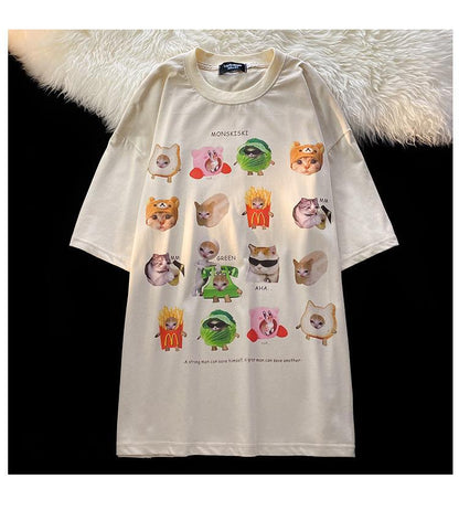 Funny Cat Meme Print Short Sleeve T-shirt