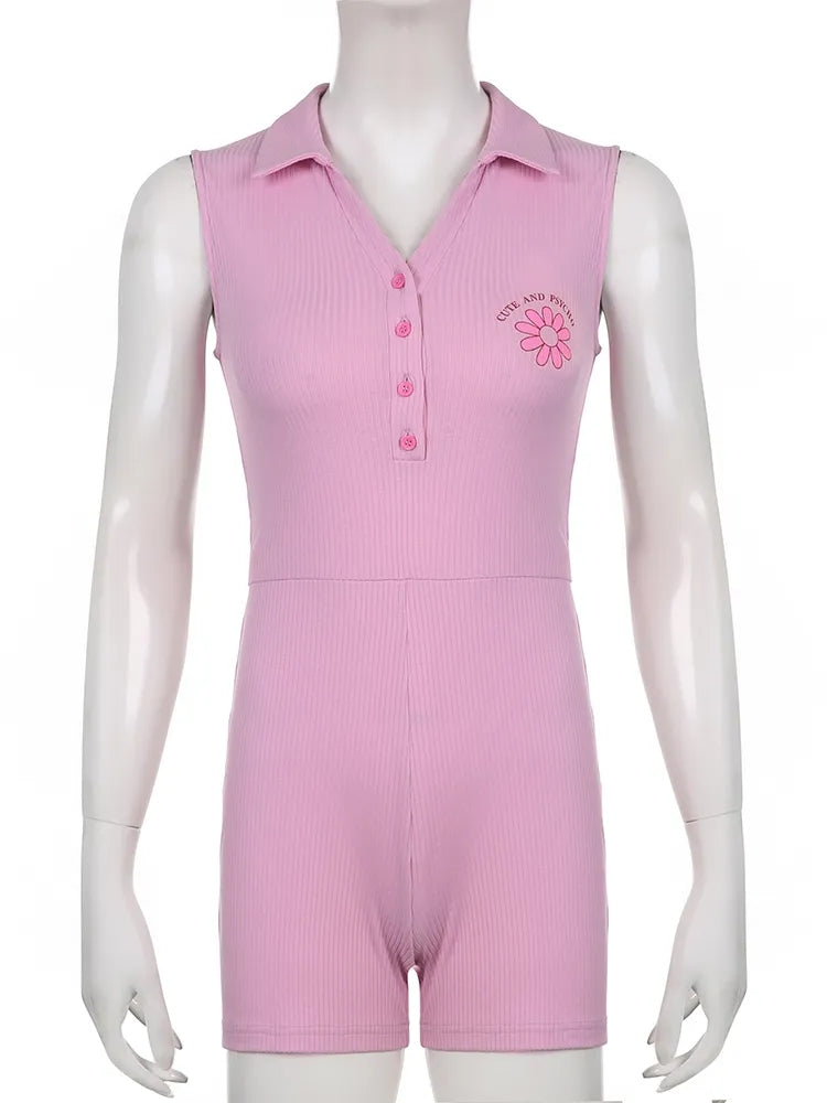 Sweet Pink Collar Ribbed Romper
