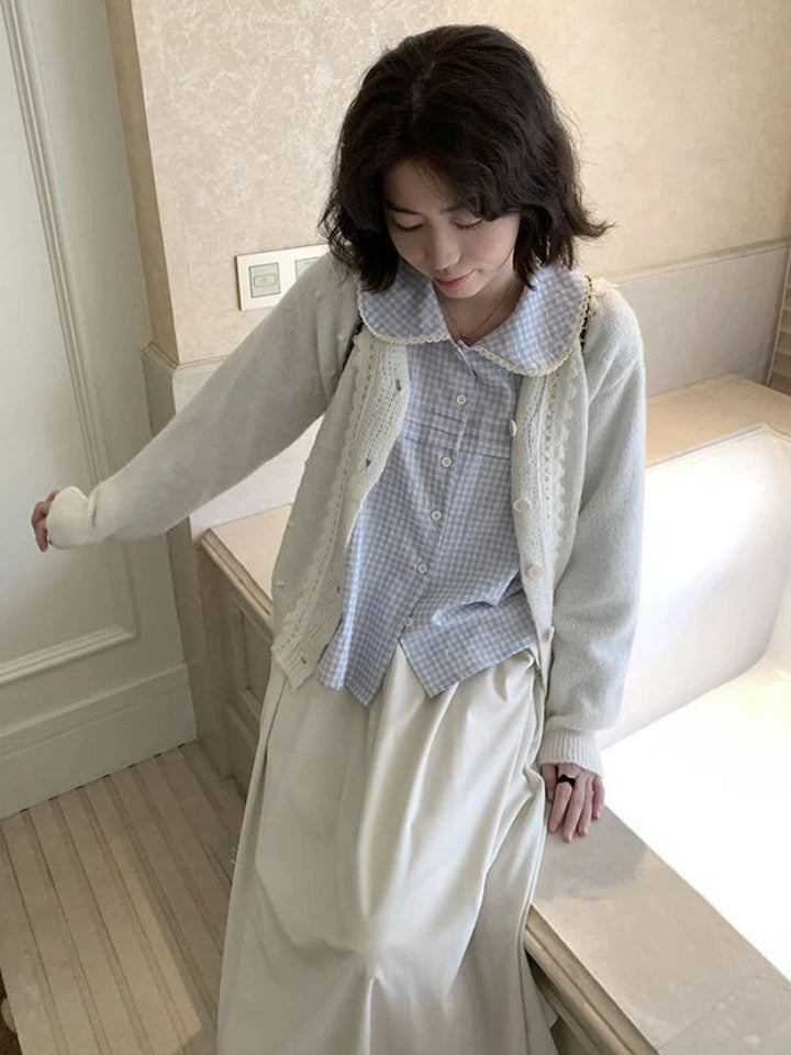 Blue Plaid Puff Long Sleeve Shirt