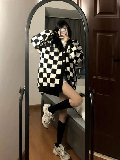 Black & White Plaid Oversized Sweater